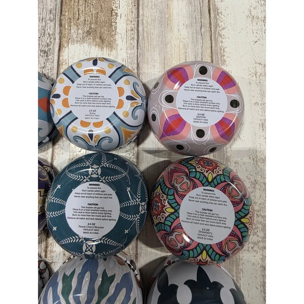 12 Pack Scented Soy Wax Candles in Decorative Boho Tins 2.5oz Each Gift‎ Set
